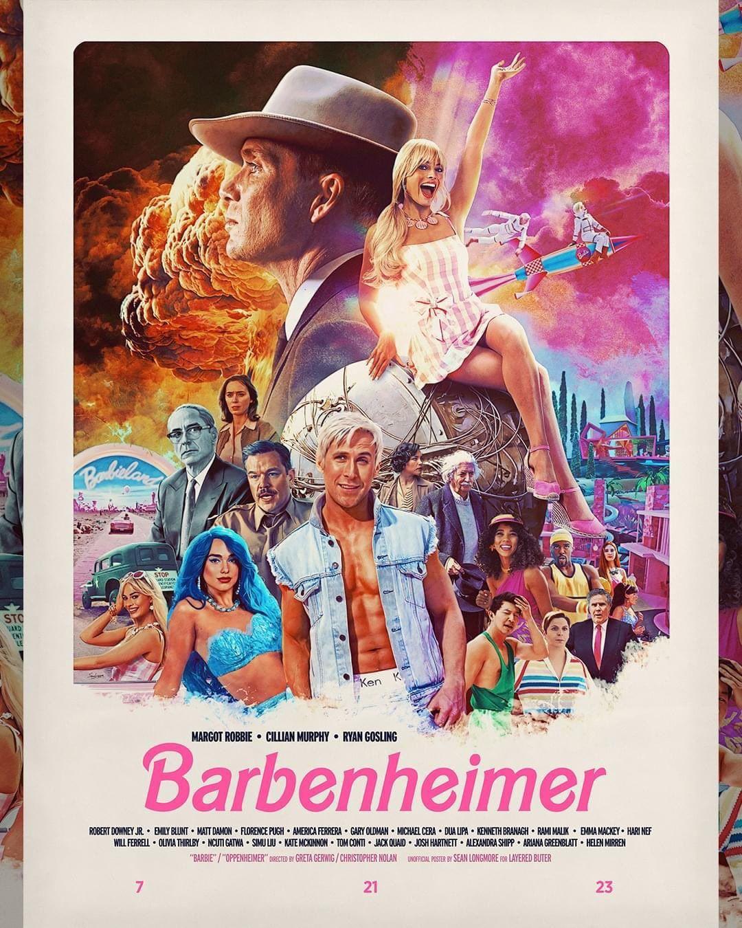 Poster de la película de barbie y oppenheimer